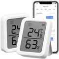 Thermometer & Hygrometer, Bluetooth Temperature Humidity Sensor, 3" LCD Display, White, 2 Pack H17993