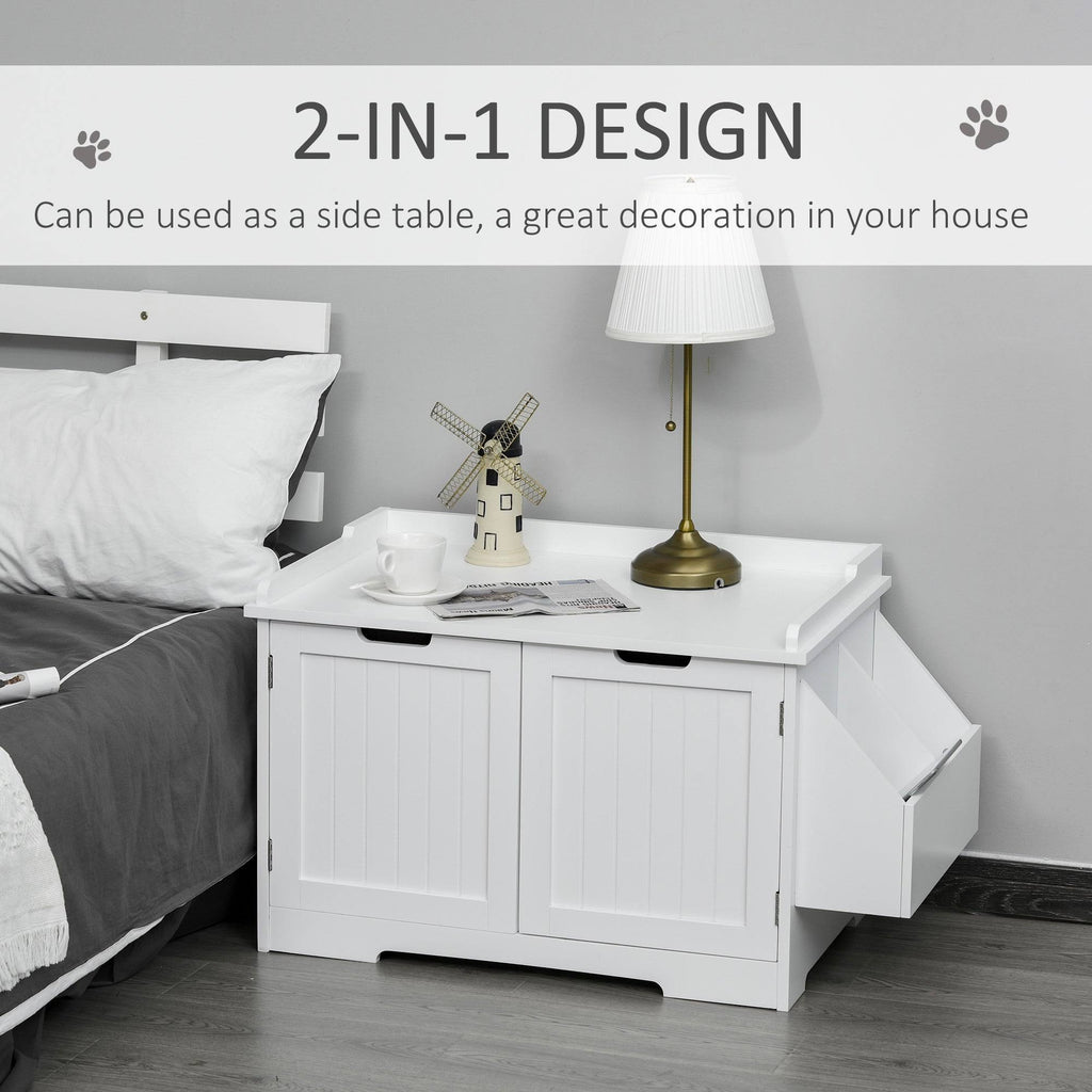 White Wooden Cat Litter Box Enclosure with Storage Rack B7126