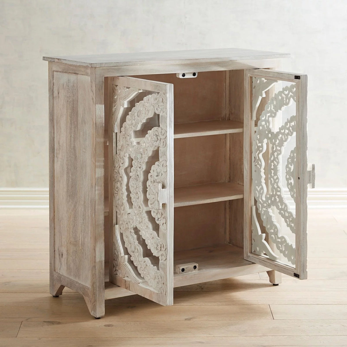 Handcarved Floral Arched Glass Doors Sideboard O61991