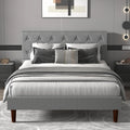 Queen Size Upholstered Platform Bed Frame with Wooden Slats P81055