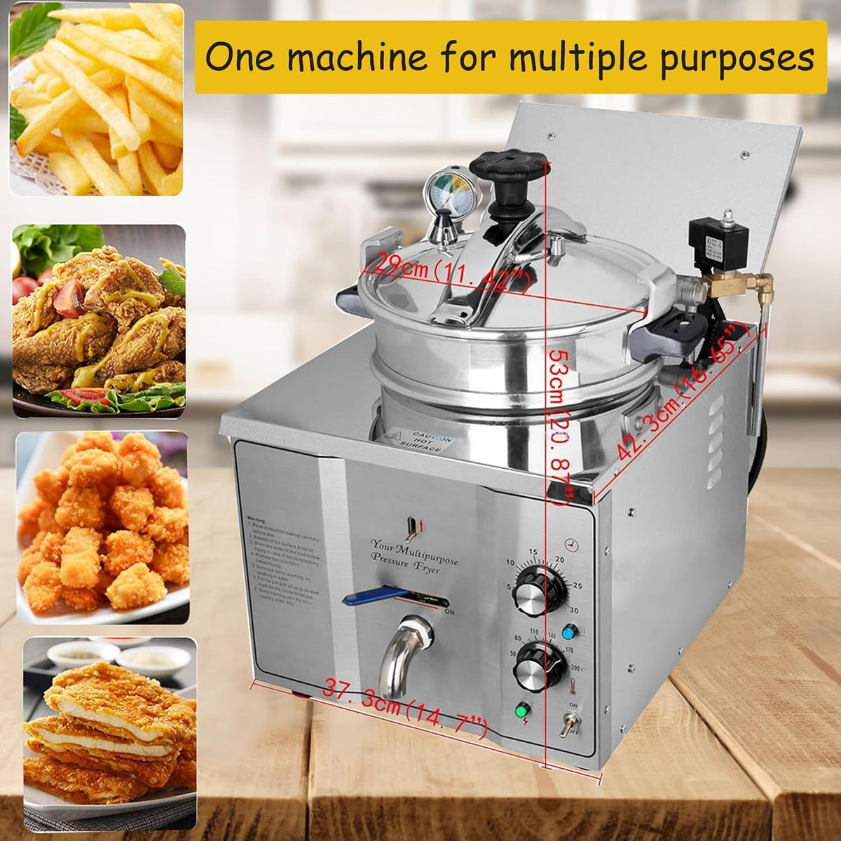 16L Stainless Steel Countertop Pressure Fryer with Timer and Variable Thermostat Y60884