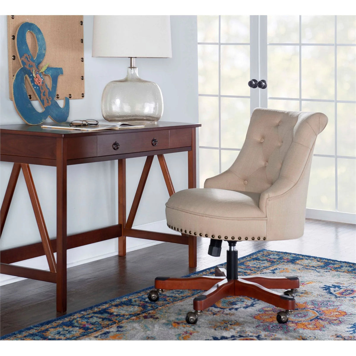 Wood Upholstered Office Chair Beige H307976