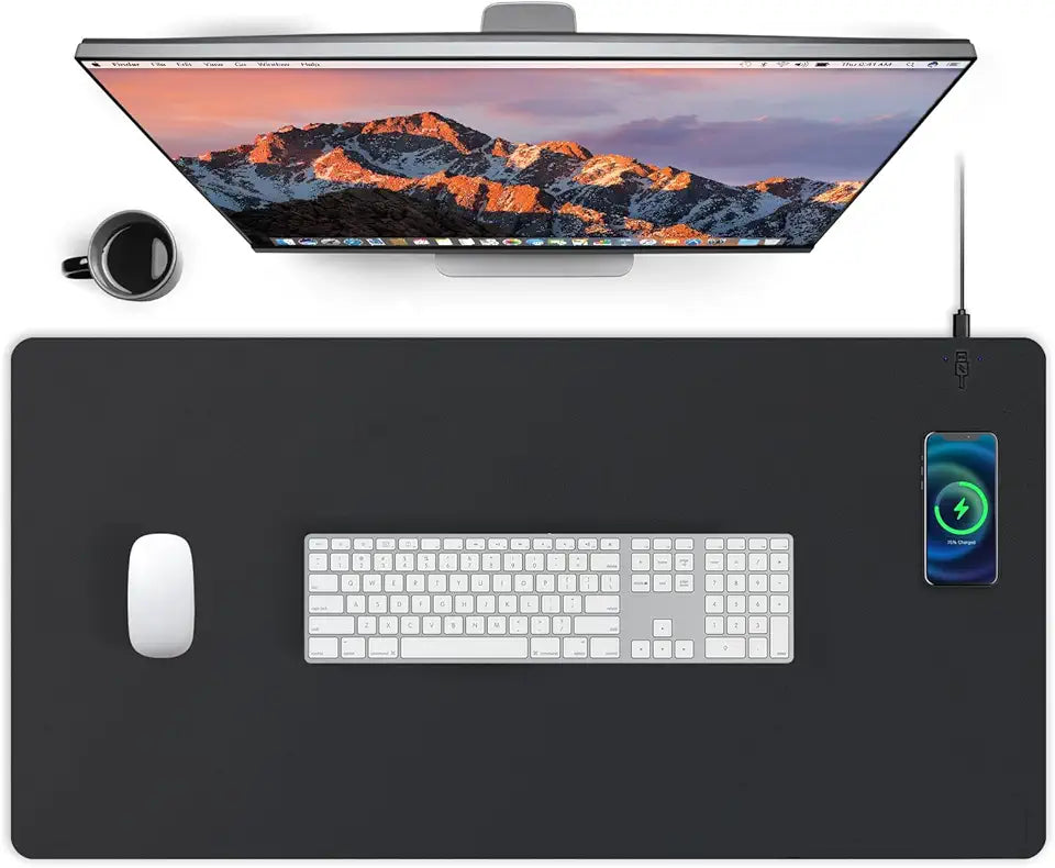 Black PU Leather Wireless Charging Desk Mat Q957023