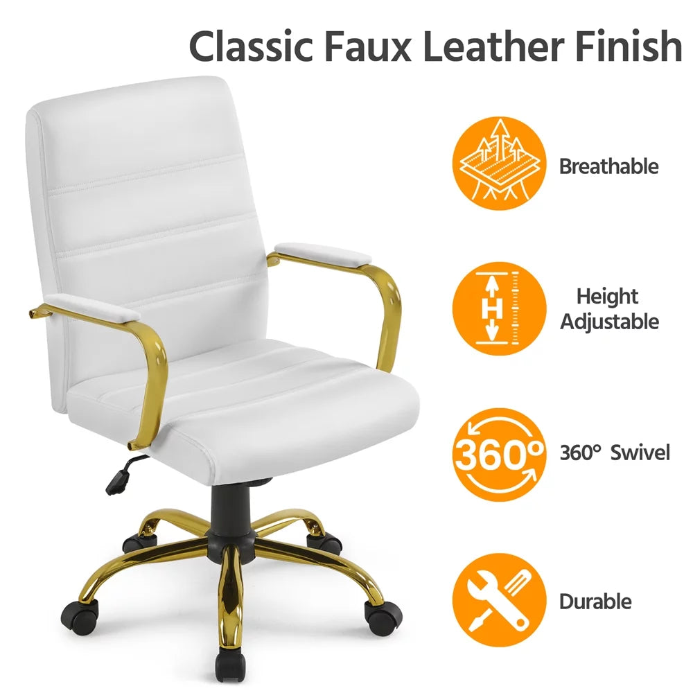 White Mid-Back Swivel PU Leather Office Chair P170
