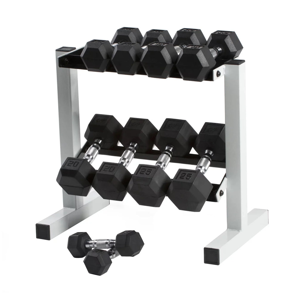 150 lb Coated Rubber Hex Dumbbell Weight Set with Rack I3084