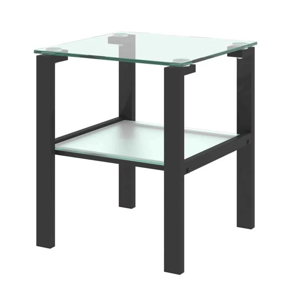 Tempered Glass Top Tea Table with Iron Tube Legs and Shelf W461517