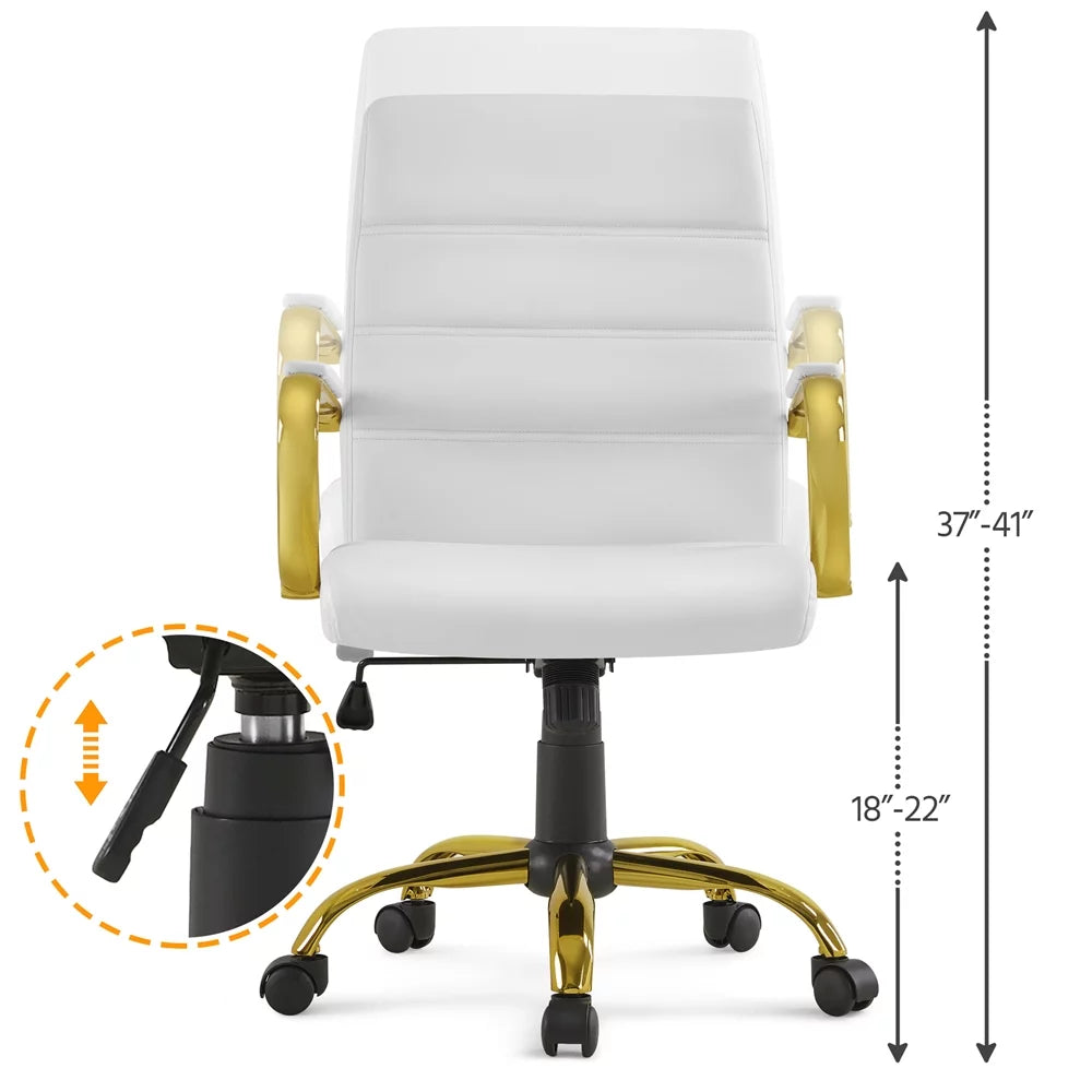 White Mid-Back Swivel PU Leather Office Chair P170