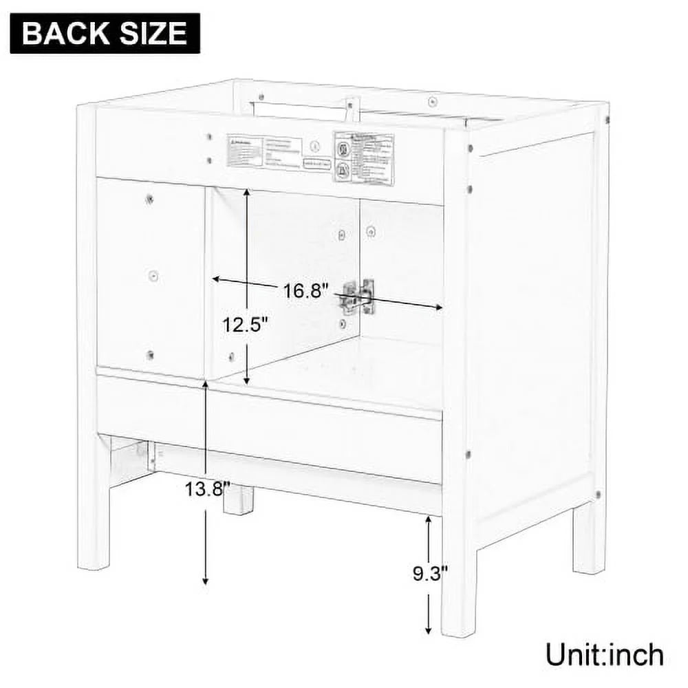 30" White Solid Wood Bathroom Vanity Base with Doors and Drawers Y118032