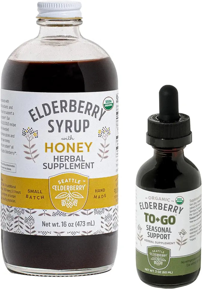 16oz Elderberry Syrup with Honey & 2oz Elderberry Herbal Supplement Starter Set N320