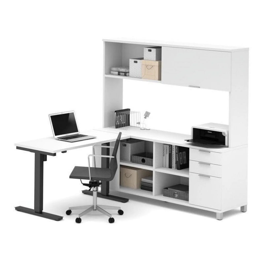 White Adjustable L Table with Hutch Q107296