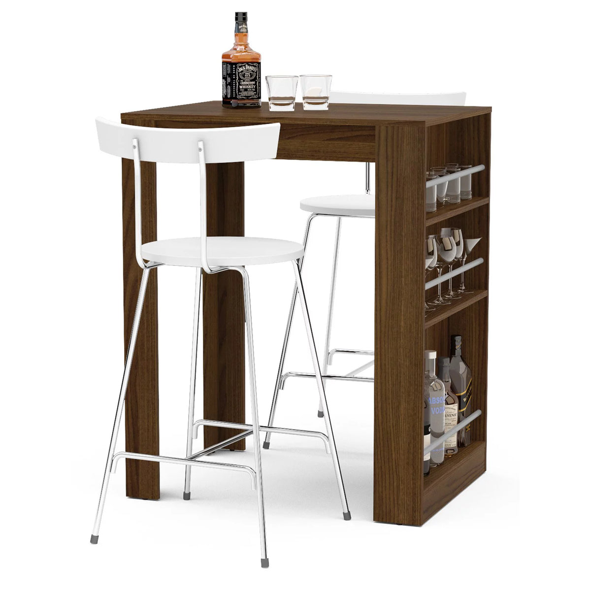 Modern Brown Bar Table with Wine Storage Z1746