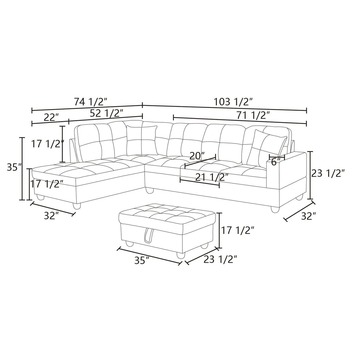 103.5" 2 Pieces L-Shaped Sectional Sofa with Chaise Brown Microfiber L743