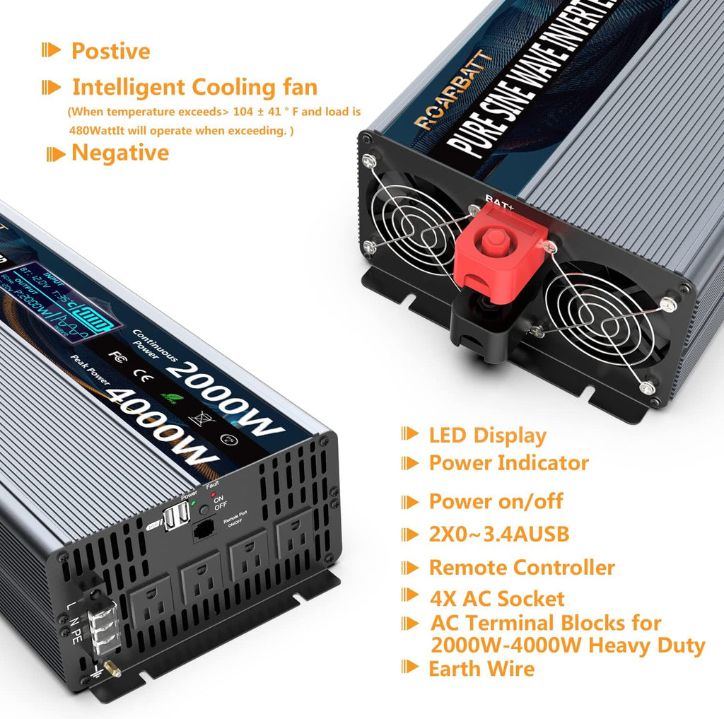 2000W Pure Sine Wave Power Inverter 12V DC to 110V/120V X143