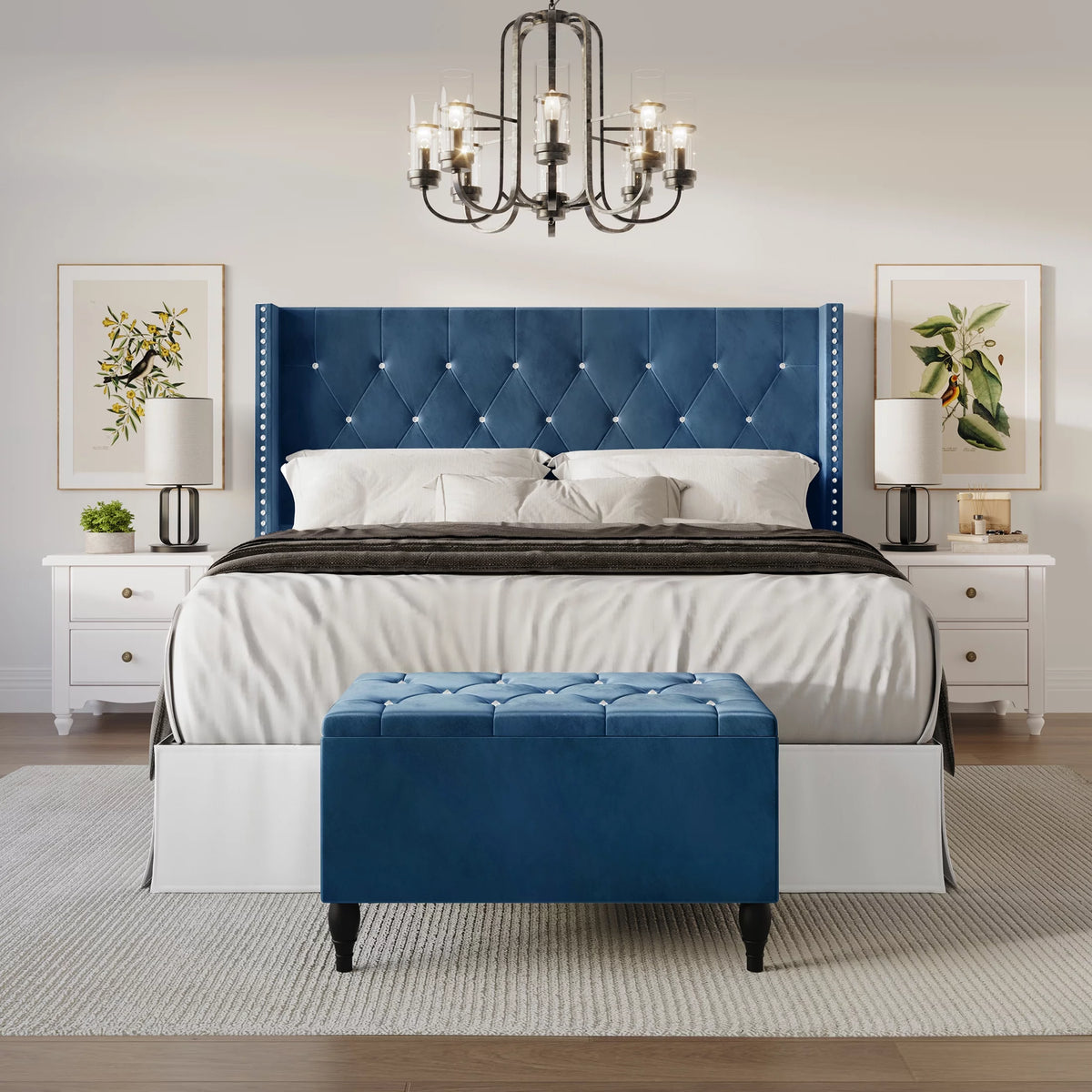 Black Velvet Upholstered Storage Bench Bed O462378