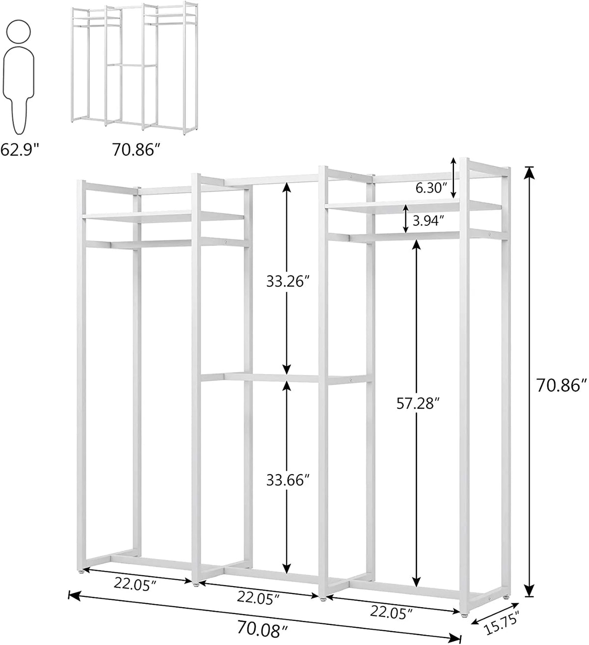 Heavy Duty Free Standing Clothes Rack with Shelves and Hanging Rod R51845