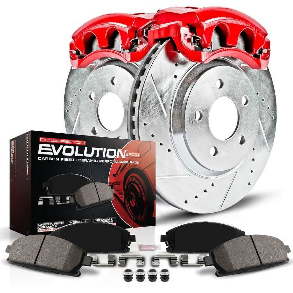 Front Brake Pad and Rotor Kit with Red Calipers E690