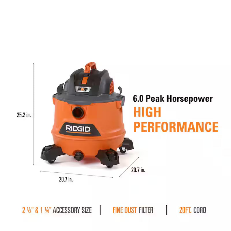 14 Gallon 6.0 Peak HP Wet/Dry Shop Vacuum with Fine Dust Filter, Hose and Accessories O427716