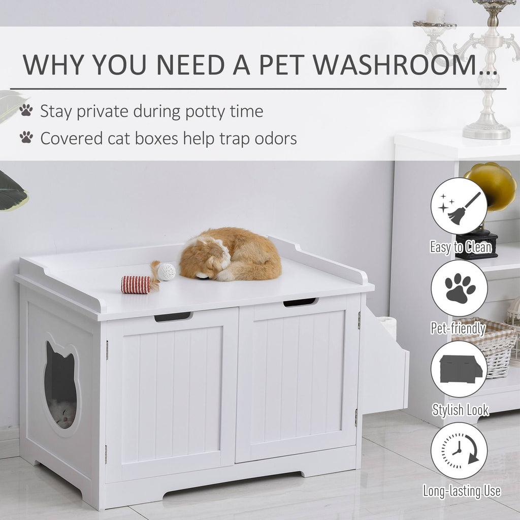 White Wooden Cat Litter Box Enclosure with Storage Rack B7126