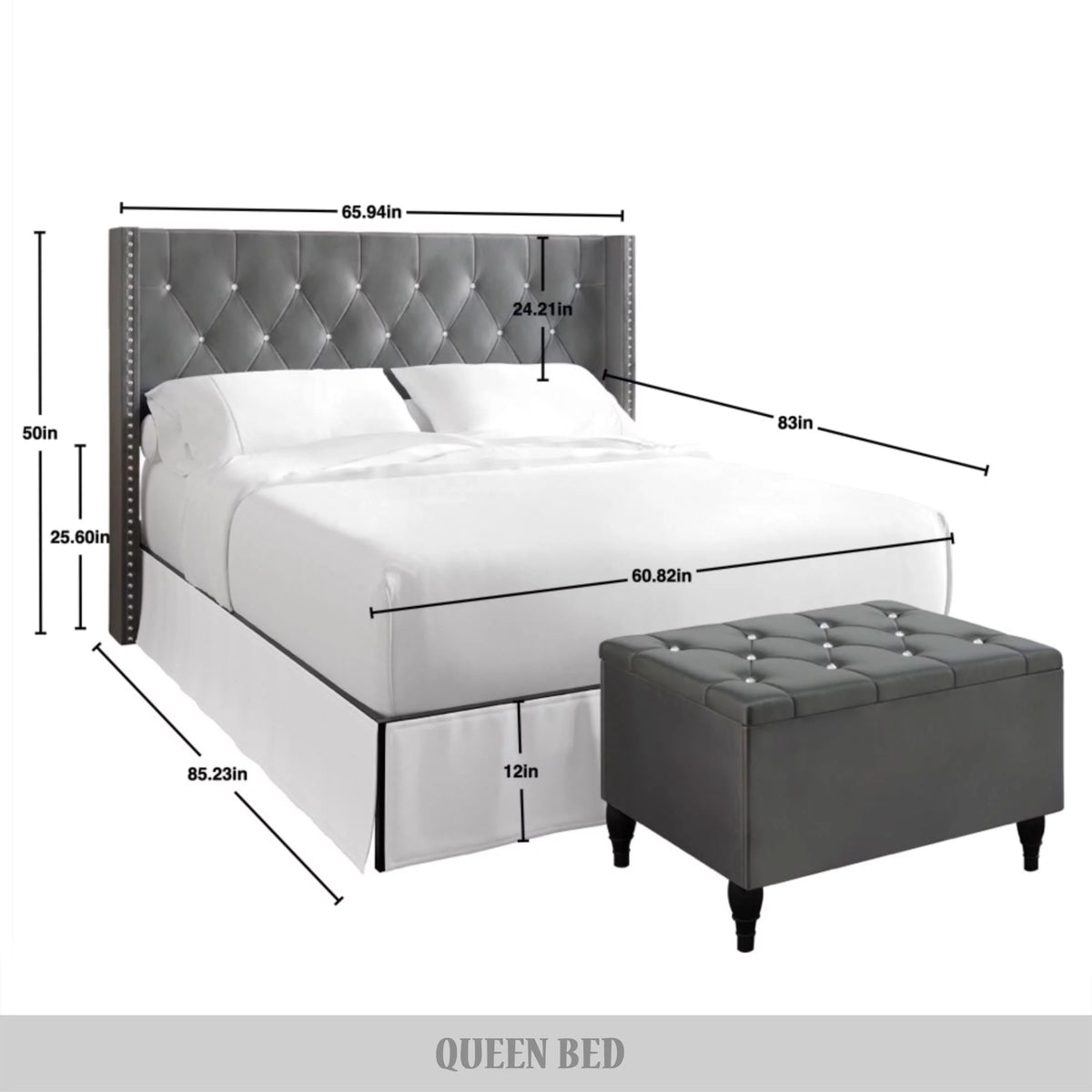 Black Velvet Upholstered Storage Bench Bed O462378