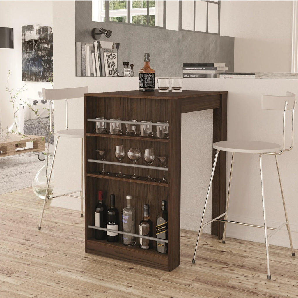 Modern Brown Bar Table with Wine Storage Z1746