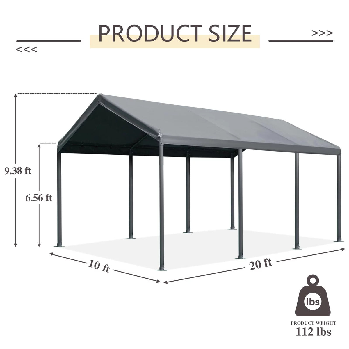 10' x 20' Heavy Duty Portable Carport Gray I30955