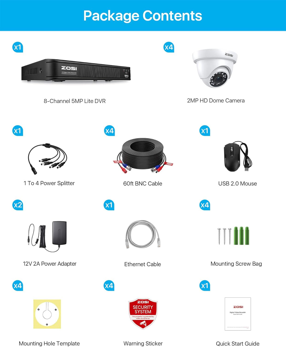 1080P 8 Channel Security Camera System with 4 Dome Cameras H4209
