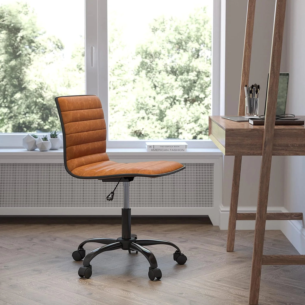 Brown Ribbed Swivel Office Chair A49706