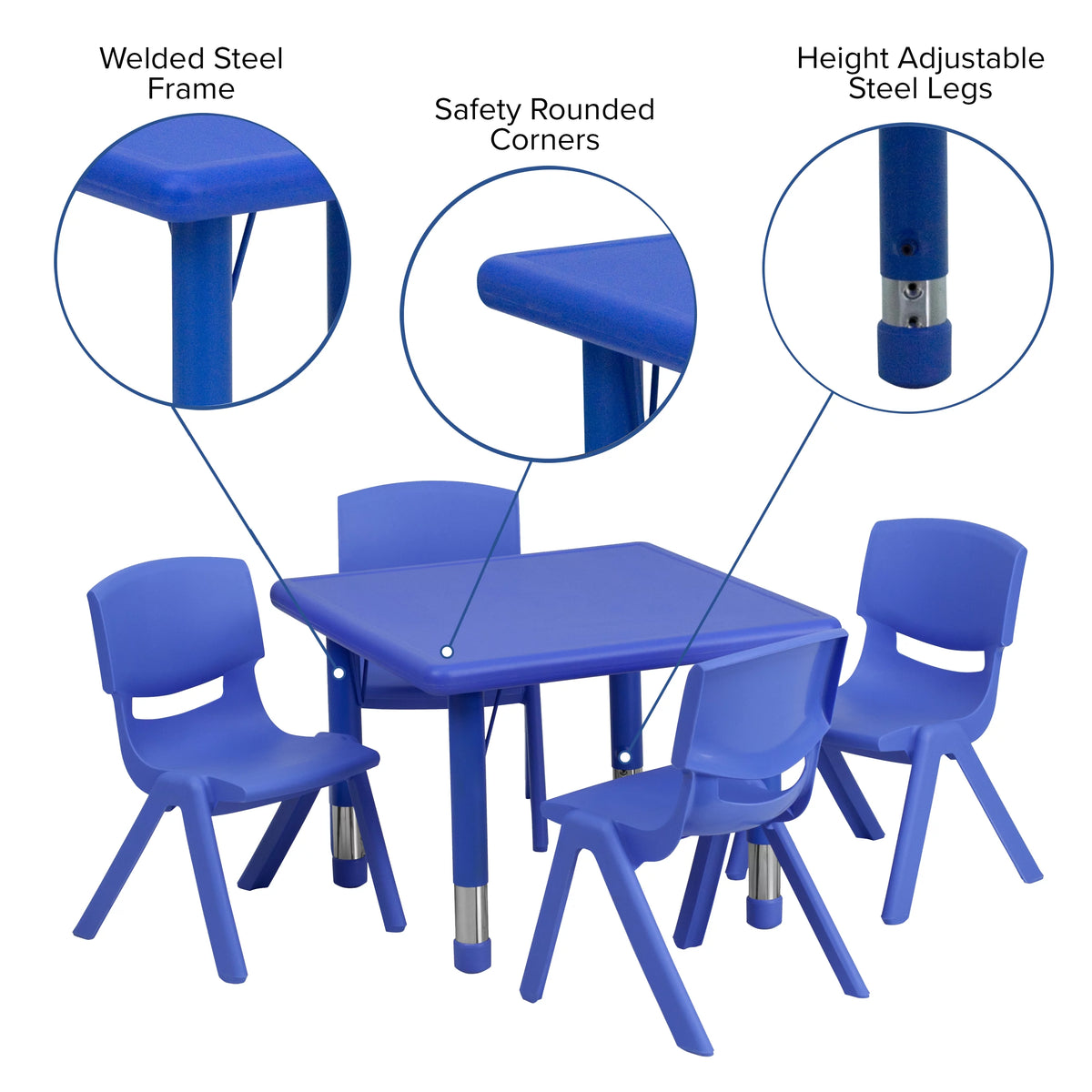 Blue Plastic Height Adjustable Activity Table Set with 4 Chairs Z7874
