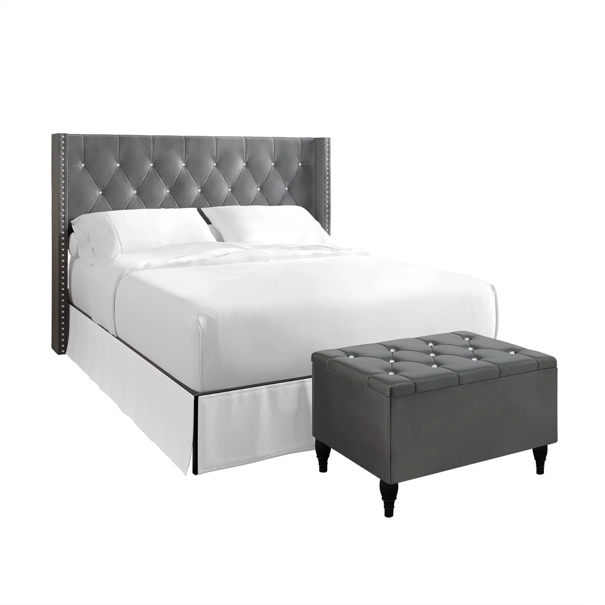 Black Velvet Upholstered Storage Bench Bed O462378