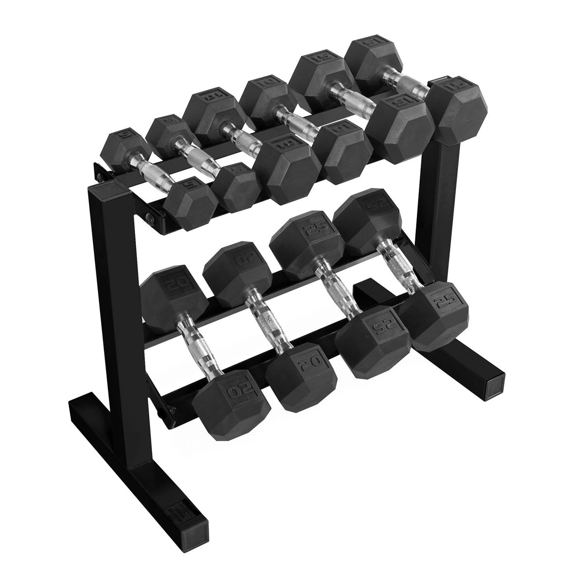 150 lb Coated Rubber Hex Dumbbell Weight Set with Rack I3084