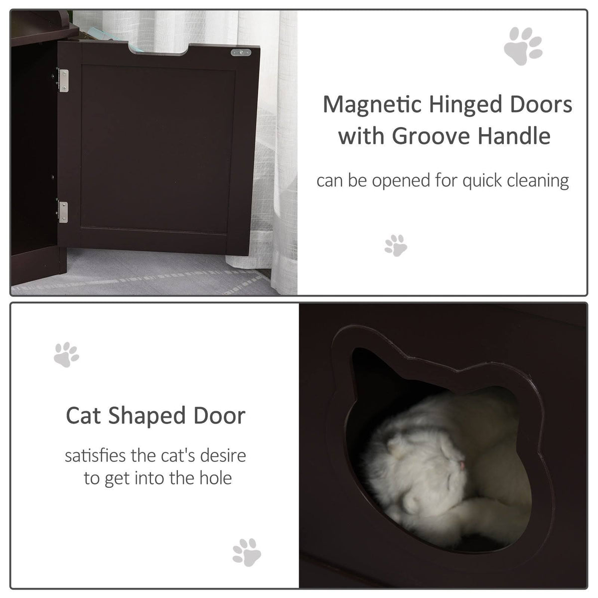 White Wooden Cat Litter Box Enclosure with Storage Rack B7126