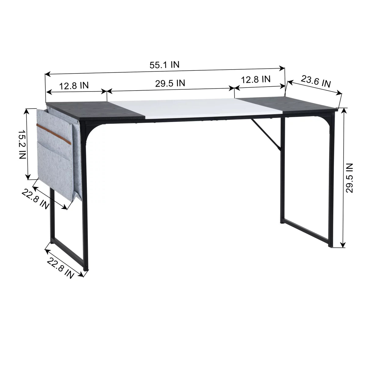 Computer Desk 55 inch with Storage Bag Black Metal Frame Y750705