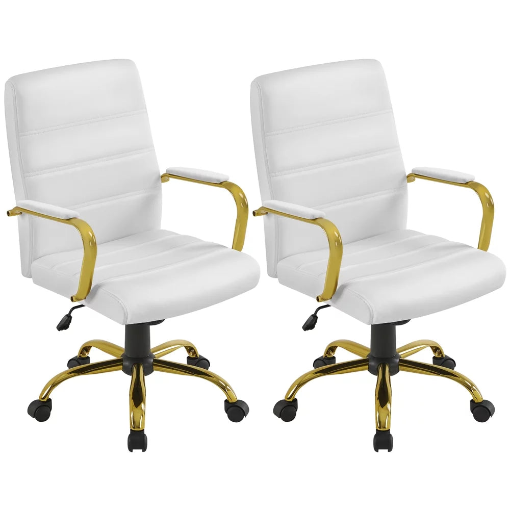 White Mid-Back Swivel PU Leather Office Chair P170