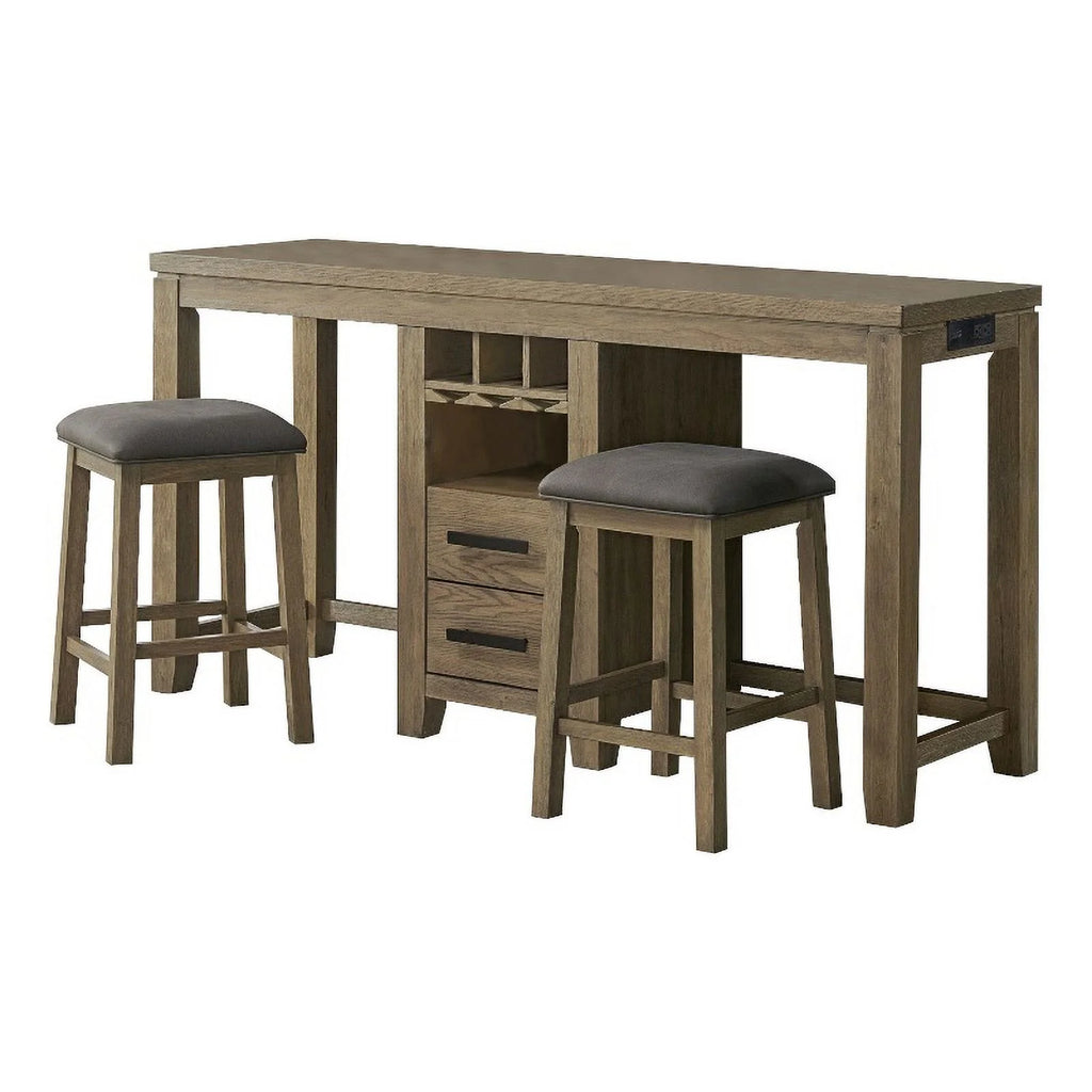 3PC Wood Sofa Console Bar Table Set with 2 Stools N578266