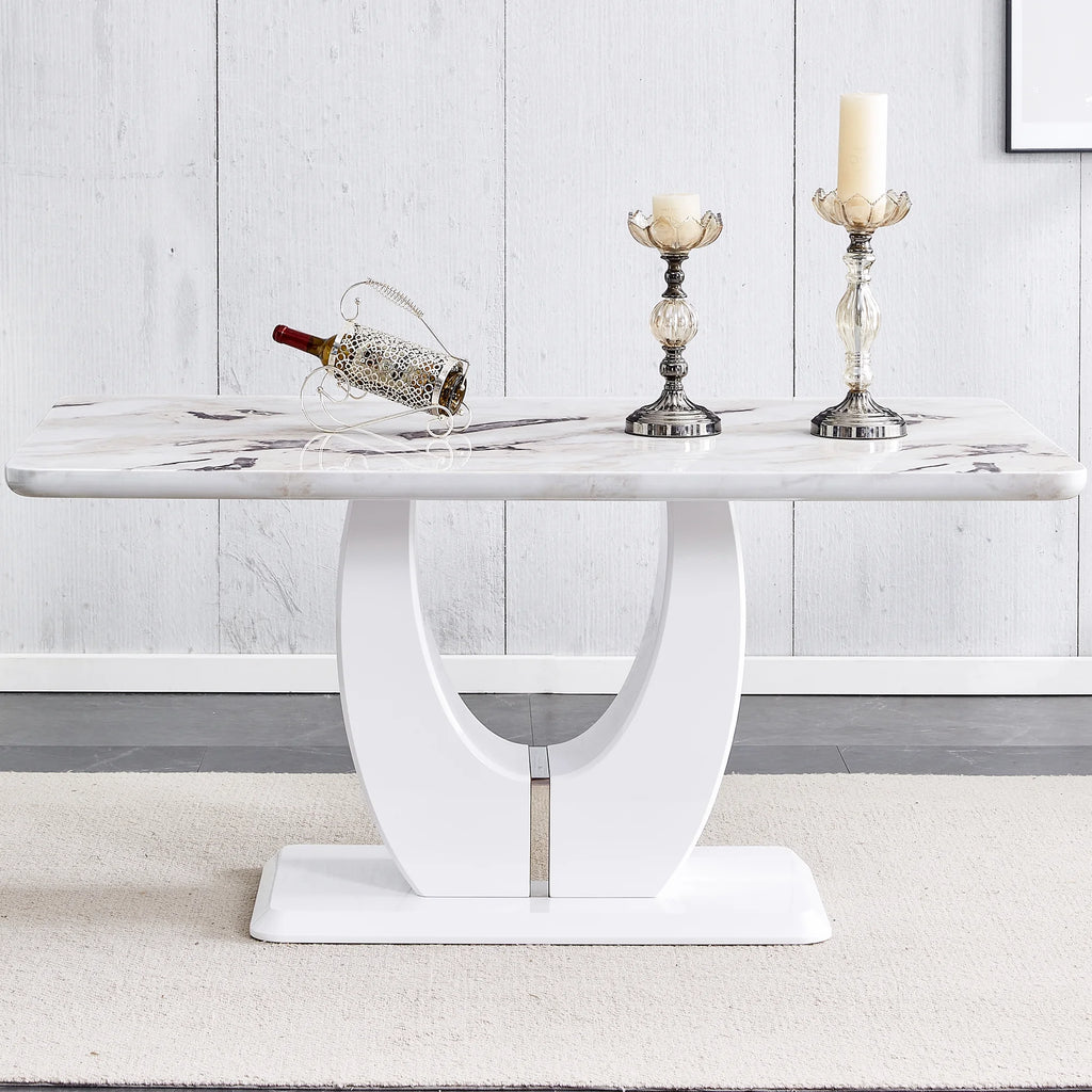 63" White Faux Marble Dining Table for 6 K2098