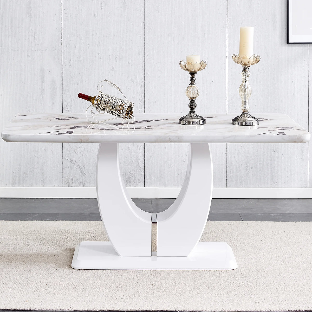 63" White Faux Marble Dining Table for 6 K2098