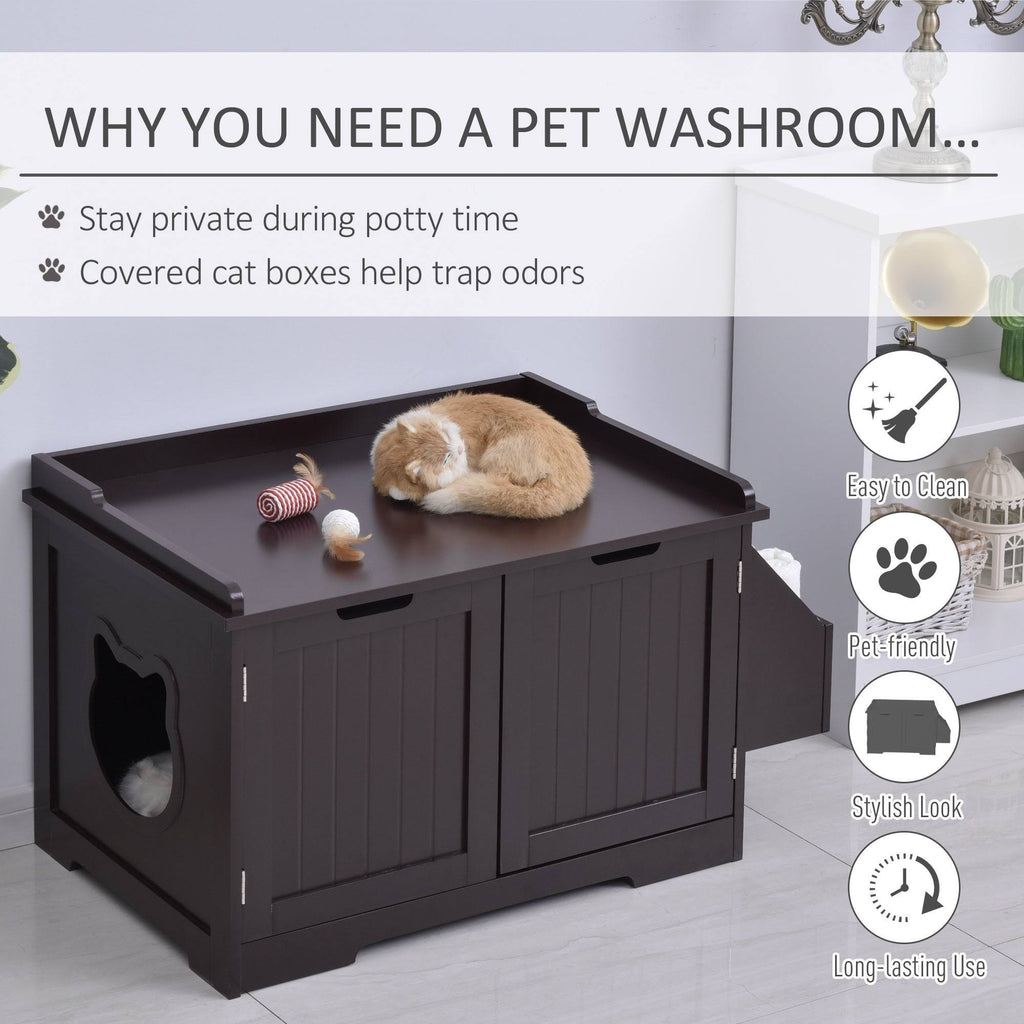 White Wooden Cat Litter Box Enclosure with Storage Rack B7126