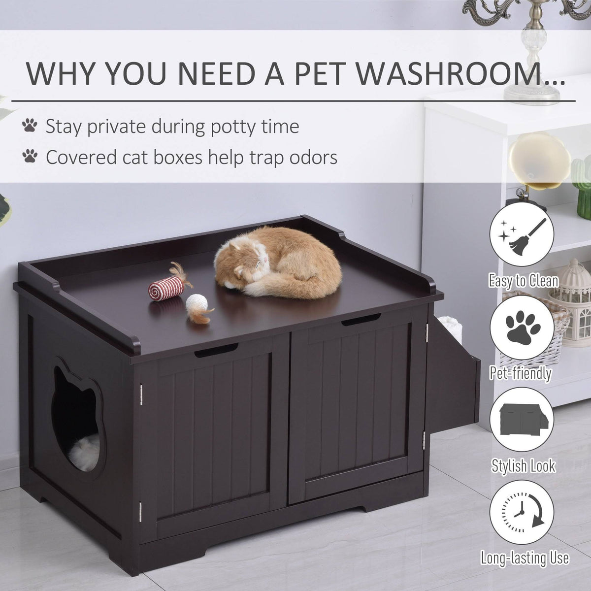 White Wooden Cat Litter Box Enclosure with Storage Rack B7126