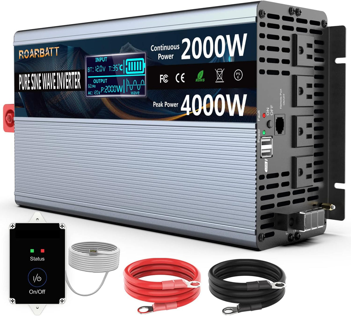 2000W Pure Sine Wave Power Inverter 12V DC to 110V/120V X143