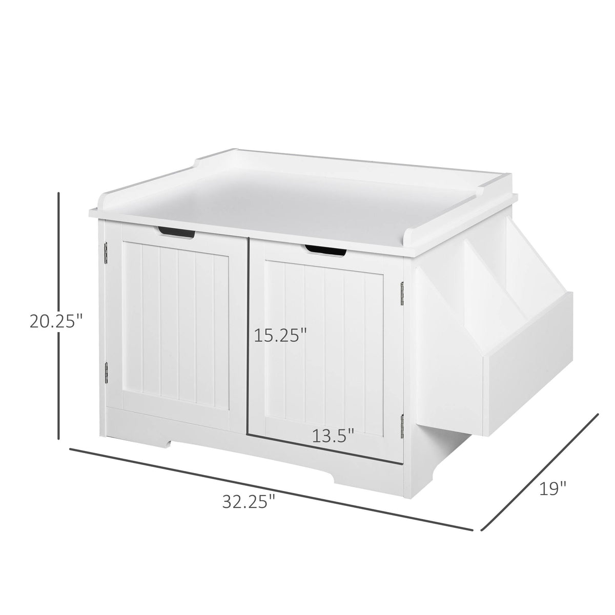 White Wooden Cat Litter Box Enclosure with Storage Rack B7126