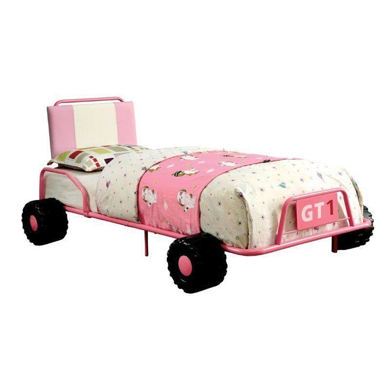Pink Twin Metal Race Car Bed U643967