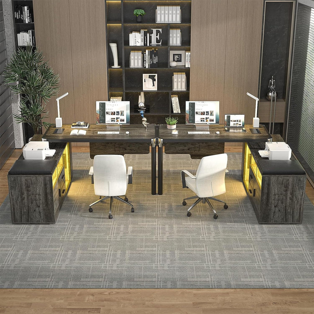 Grey 55 Inch L Shaped Desk with File Cabinet and Storage Shelf Y968580
