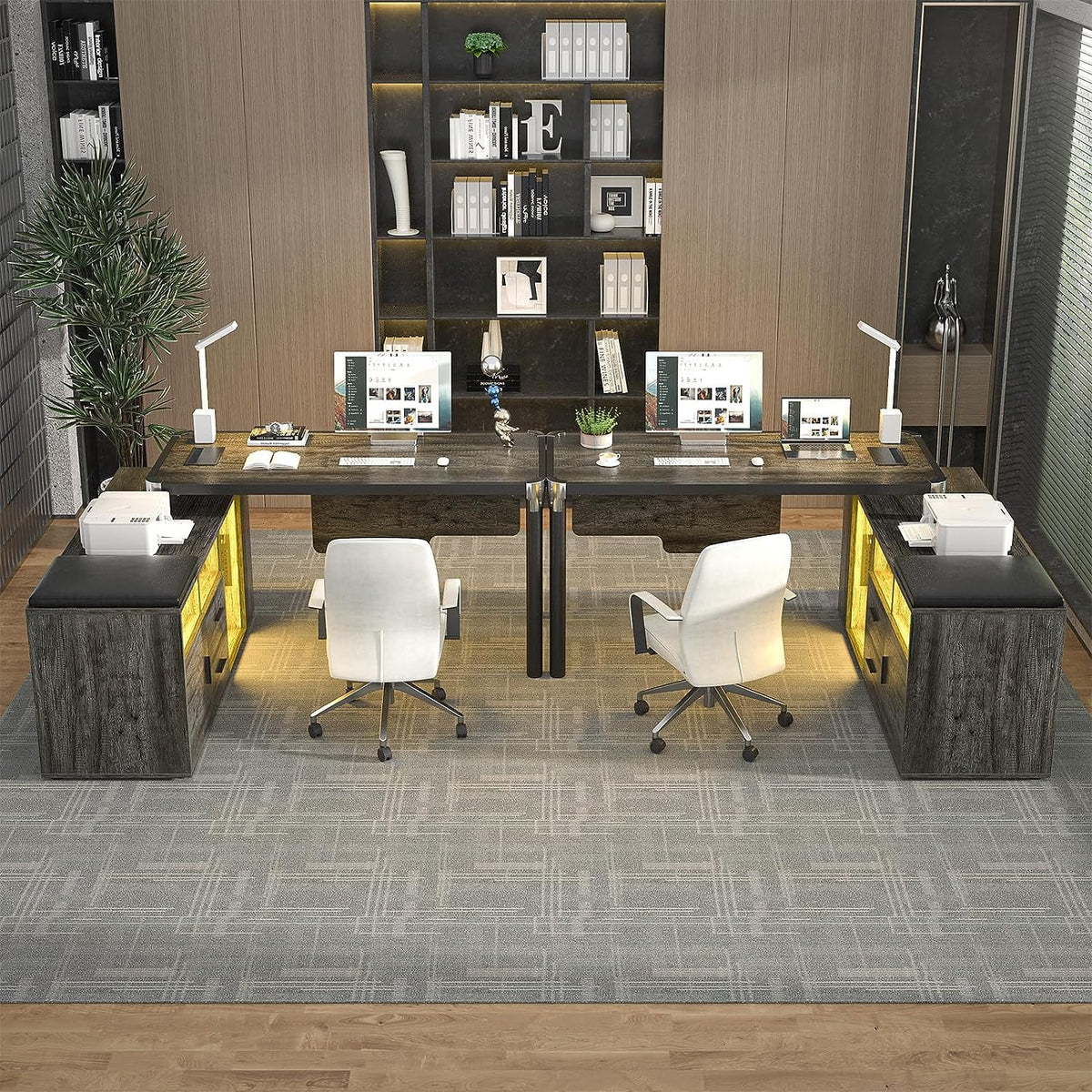 Grey 55 Inch L Shaped Desk with File Cabinet and Storage Shelf Y968580