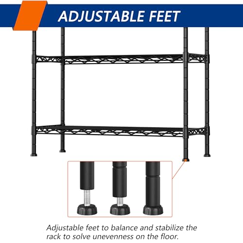 Adjustable Heavy Duty 3-Shelf Metal Wire Shelving Black M15127