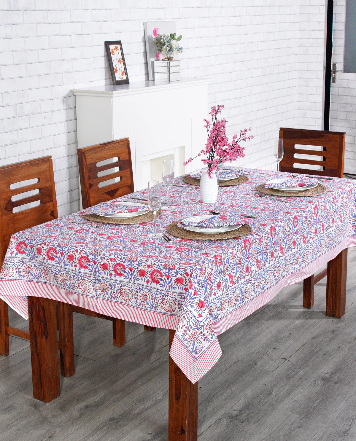 100% Cotton Hand Block Print Tablecloth 60" x 60" J759161