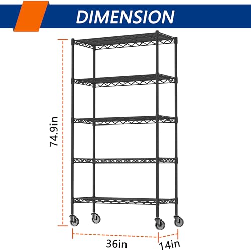Adjustable Heavy Duty 3-Shelf Metal Wire Shelving Black M15127