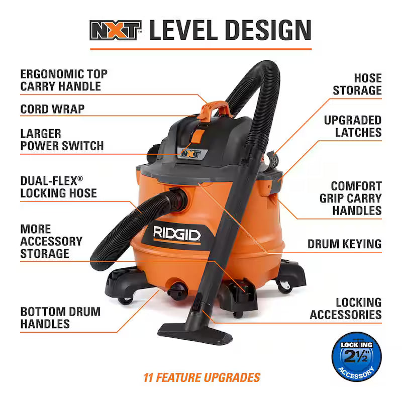 14 Gallon 6.0 Peak HP Wet/Dry Shop Vacuum with Fine Dust Filter, Hose and Accessories O427716
