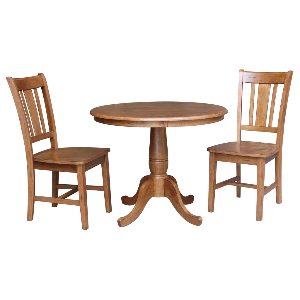 36" Solid Wood Round Pedestal Table with 2 Chairs A3060