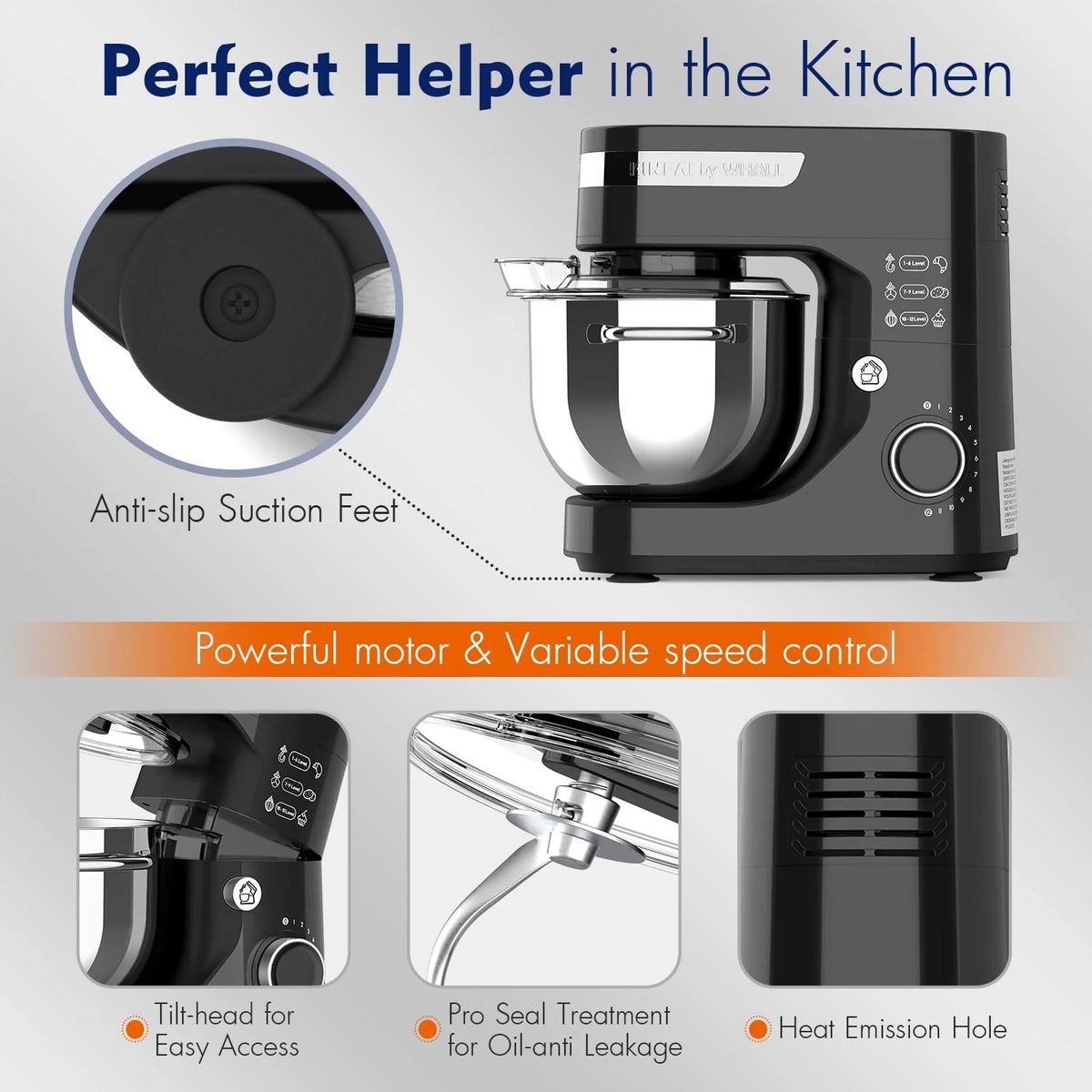 5.5Qt 12-Speed Tilt-Head Electric Kitchen Mixer with Stainless Steel Bowl F4869