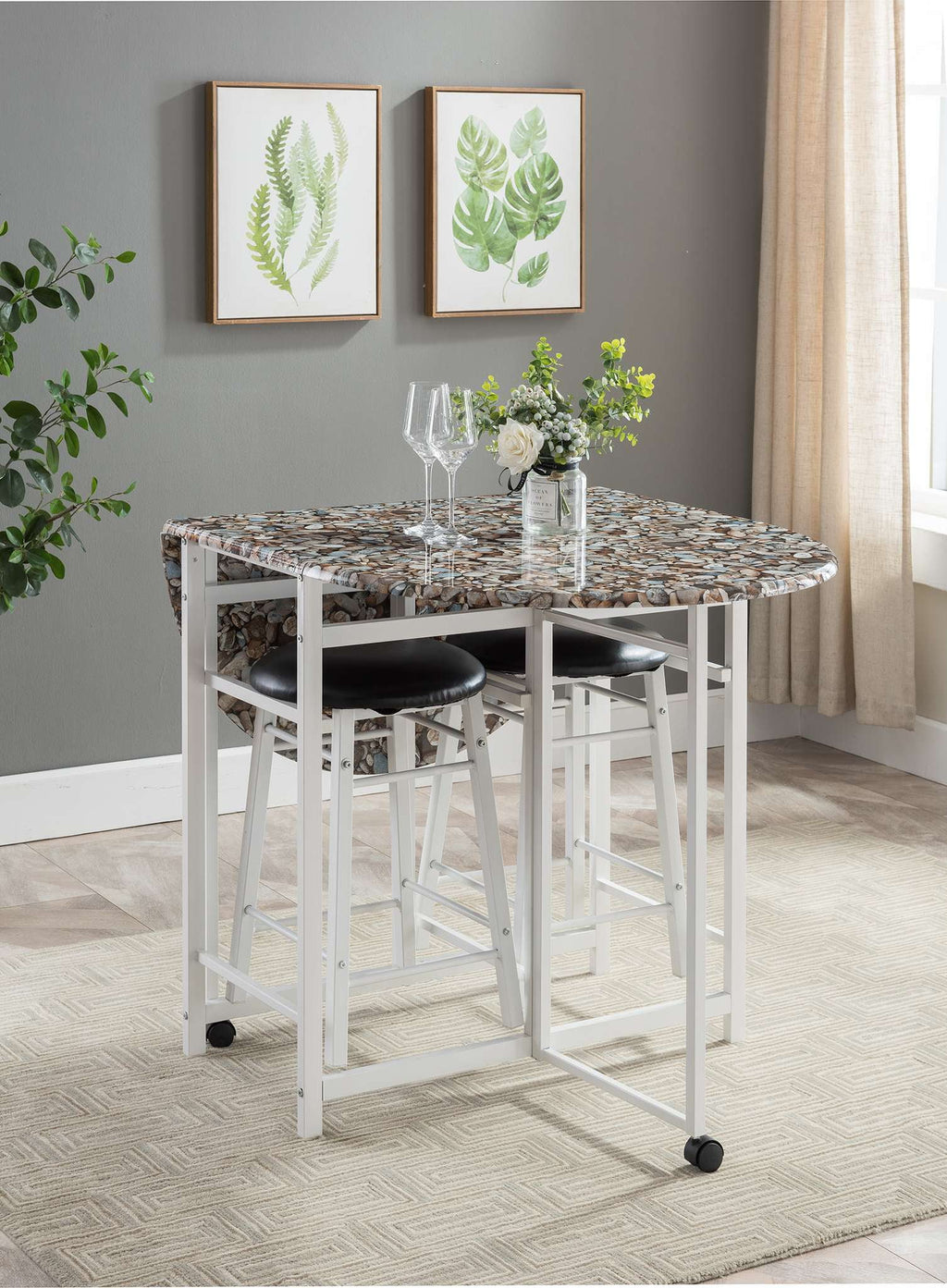 3-Piece Drop Leaf Pub Dinette Set with 2 Stools E101
